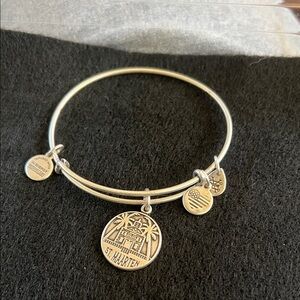 Alex and Ani St. Maarten charm bracelet, silver tone with palm trees, 2016